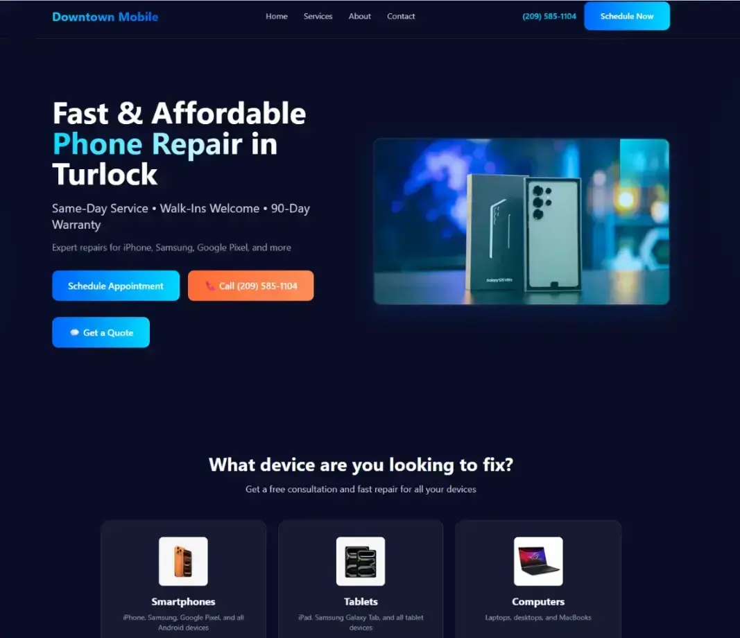 Downtown Mobile Repair website screenshot